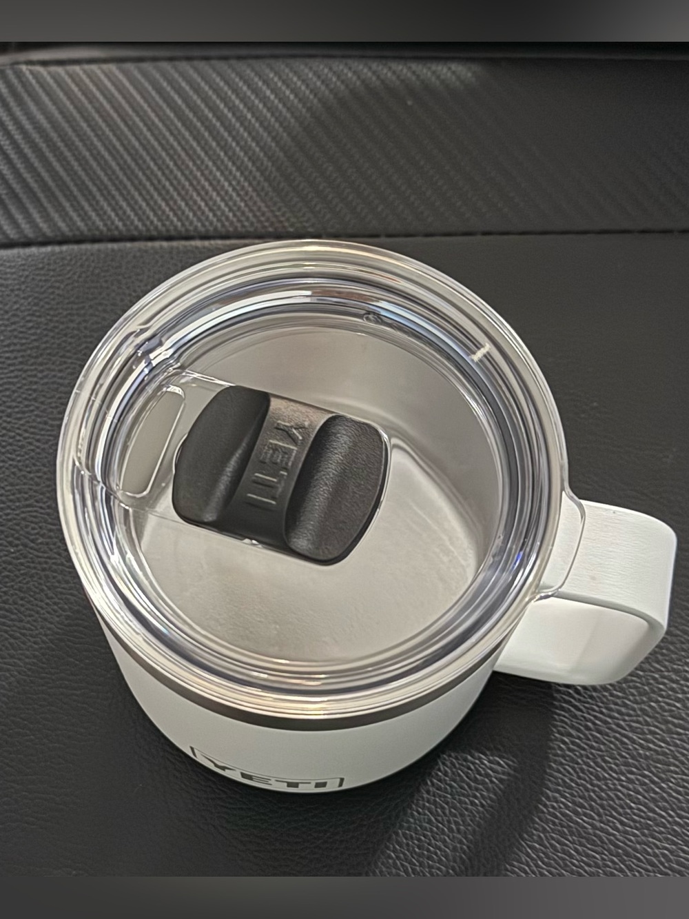 Yeti White Travel Mug with Clear Lid and Black Sip Plug